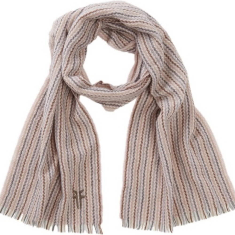NWT Frye Herringbone Stripe Wool Cashmere Scarf Navy Blue Multi Brown
